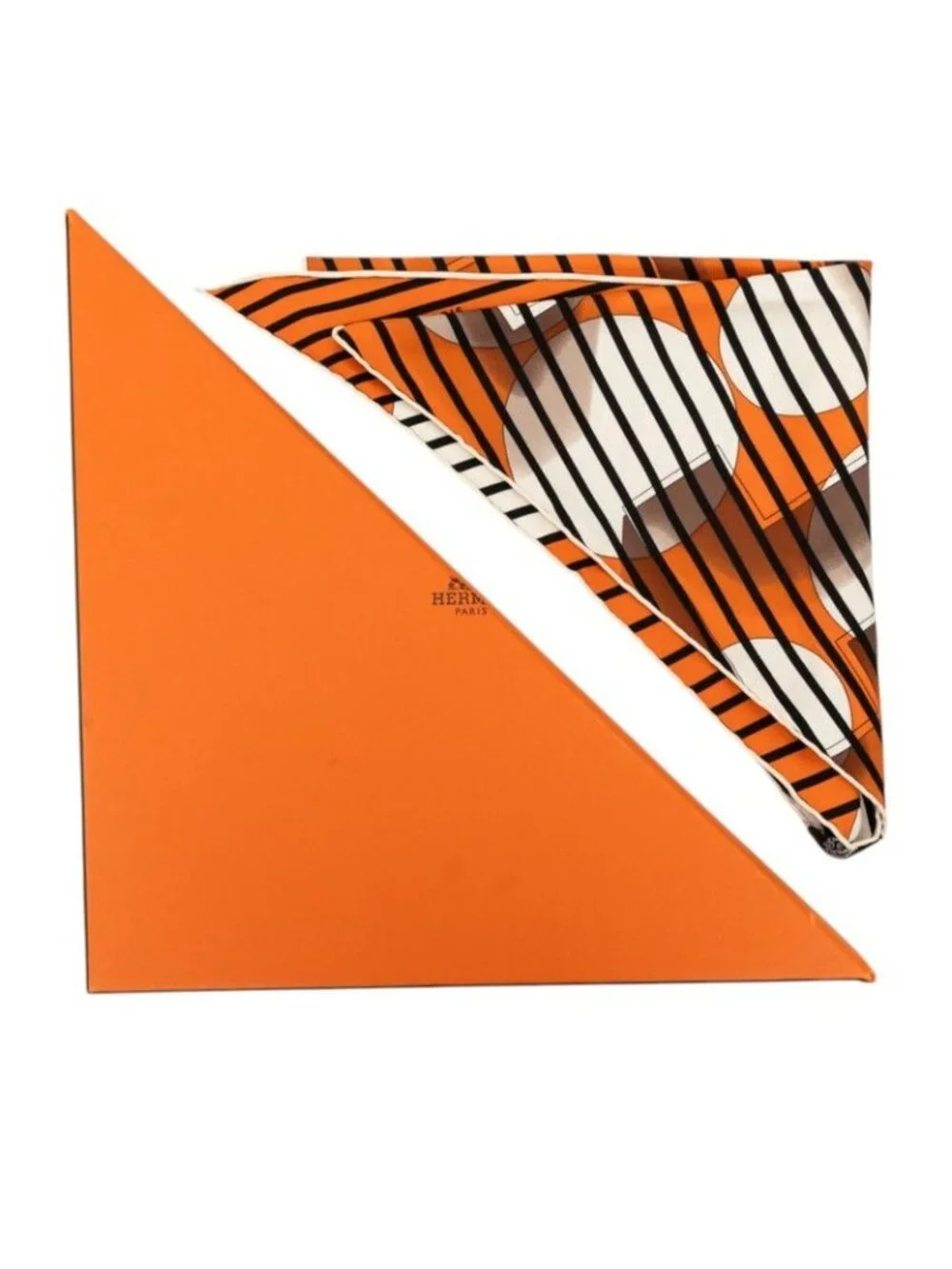 Hermes Pointeau Logo Scarf Orange Multicolor Silk